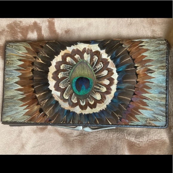 Lee Sands  (most likely) Handbags - Peacock Feather Clutch/Check Book Wallet VTG